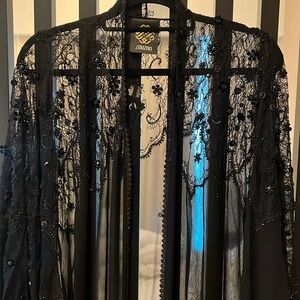 Black Lace Abaya W/Beaded Embroidery